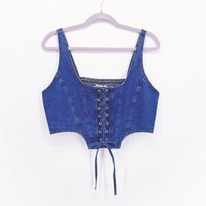 Lone Star Denim Lace Up Corset Crop Tank